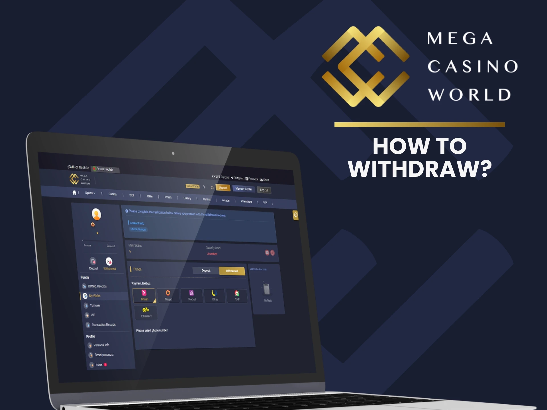 Withdraw your winnings to any available payment system at MCW.