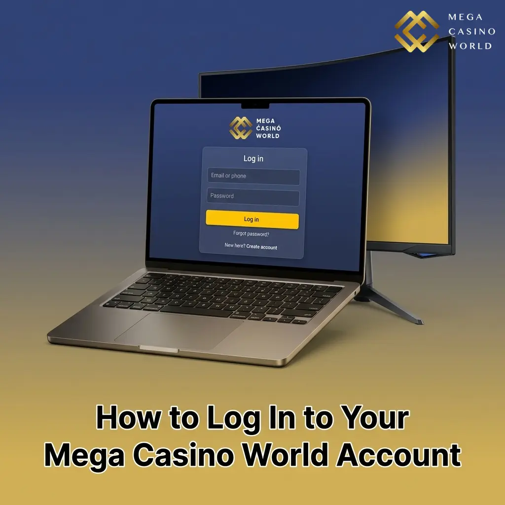 Mega Casino World login page showing step-by-step account access instructions on desktop and mobile devices
