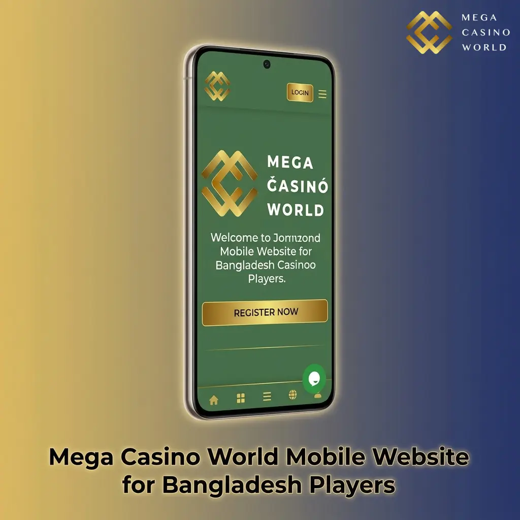 Mega Casino World mobile website interface for Bangladesh players showing casino and sports betting features on smartphone