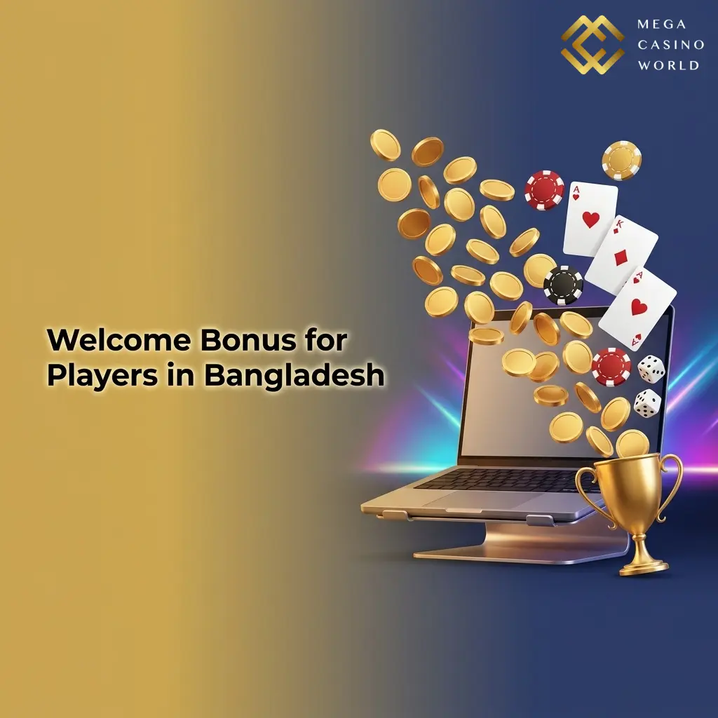 Mega Casino World Bangladesh welcome bonus 100% first deposit match up to 700 BDT minimum deposit 200 BDT